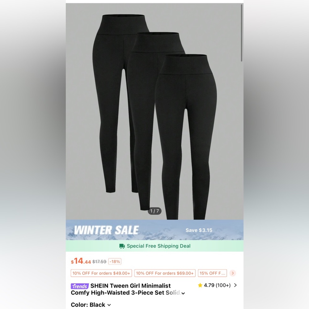 Black shien leggings (6 pairs)